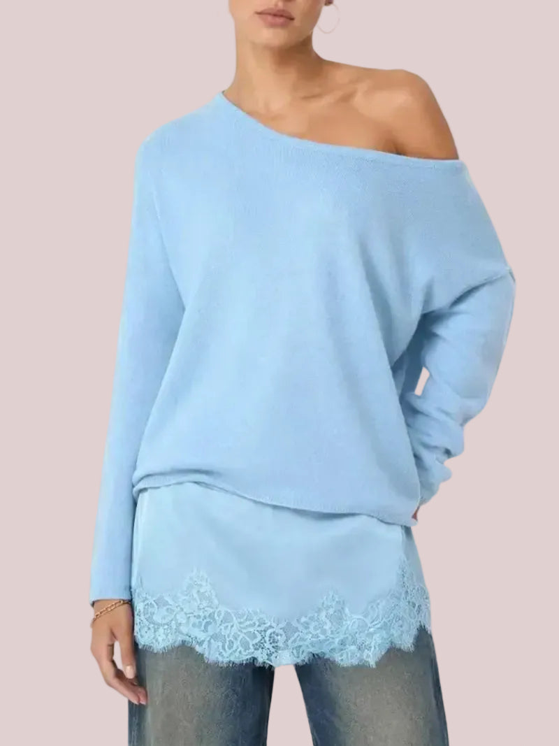 Women's Loose Lace Hem Knit Top