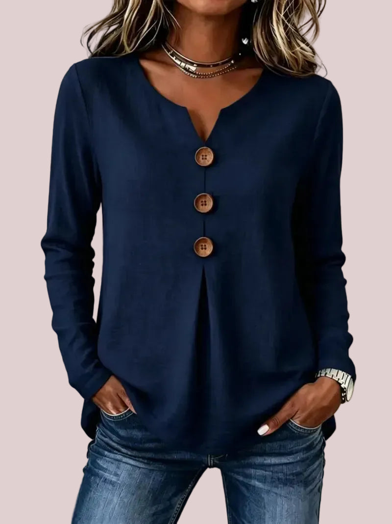 Women's Vintage Large Button Long Sleeve Blouse