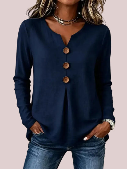 Women's Vintage Large Button Long Sleeve Blouse