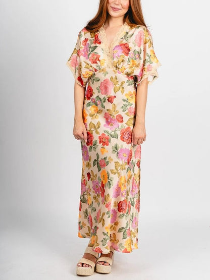 Women's Floral Lace Trim Maxi Dress