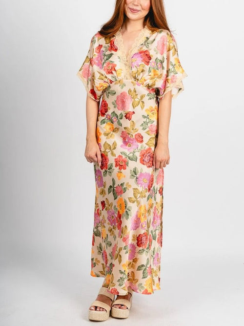 Women's Floral Lace Trim Maxi Dress
