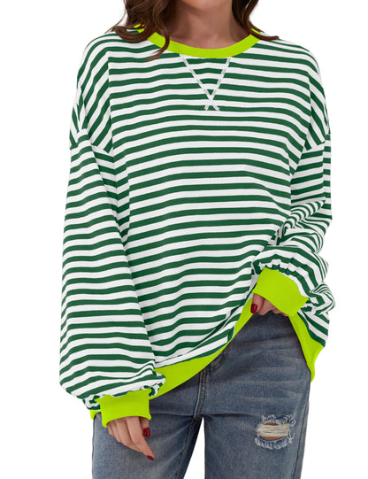 Women's Oversized Striped Long Sleeve Sweatshirt