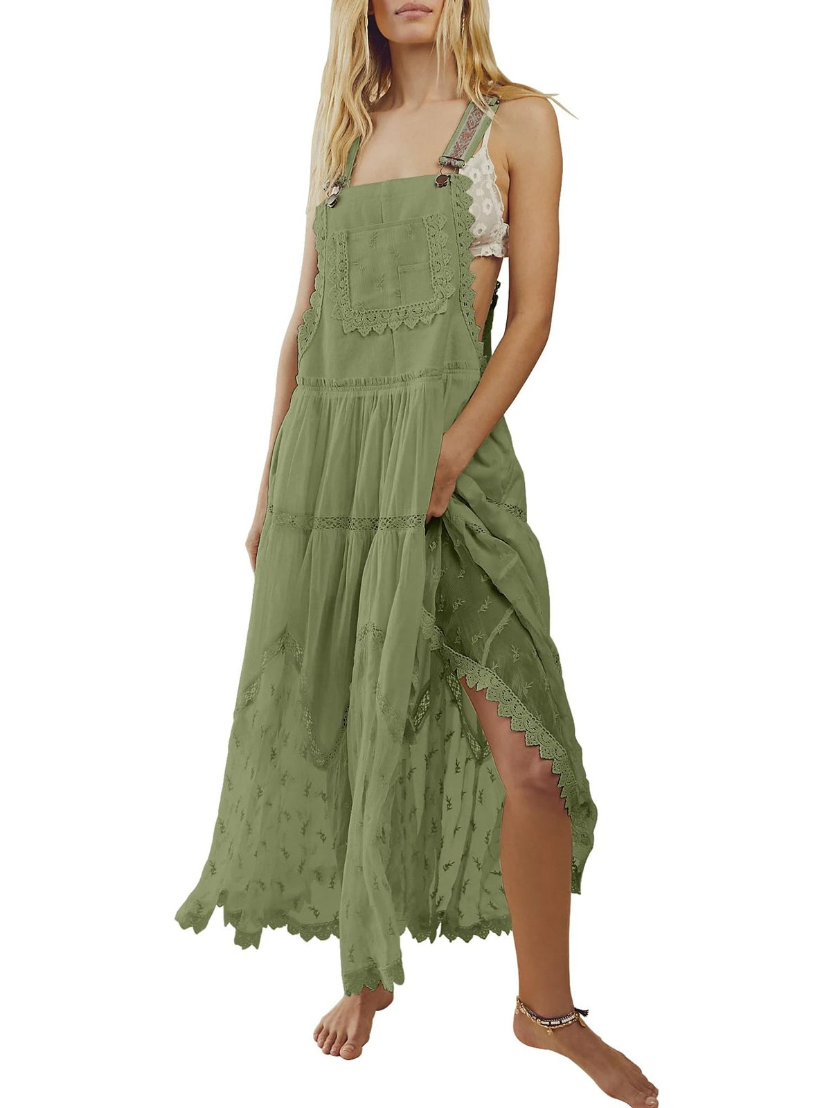 Women's Boho Lace Overall Maxi Dress