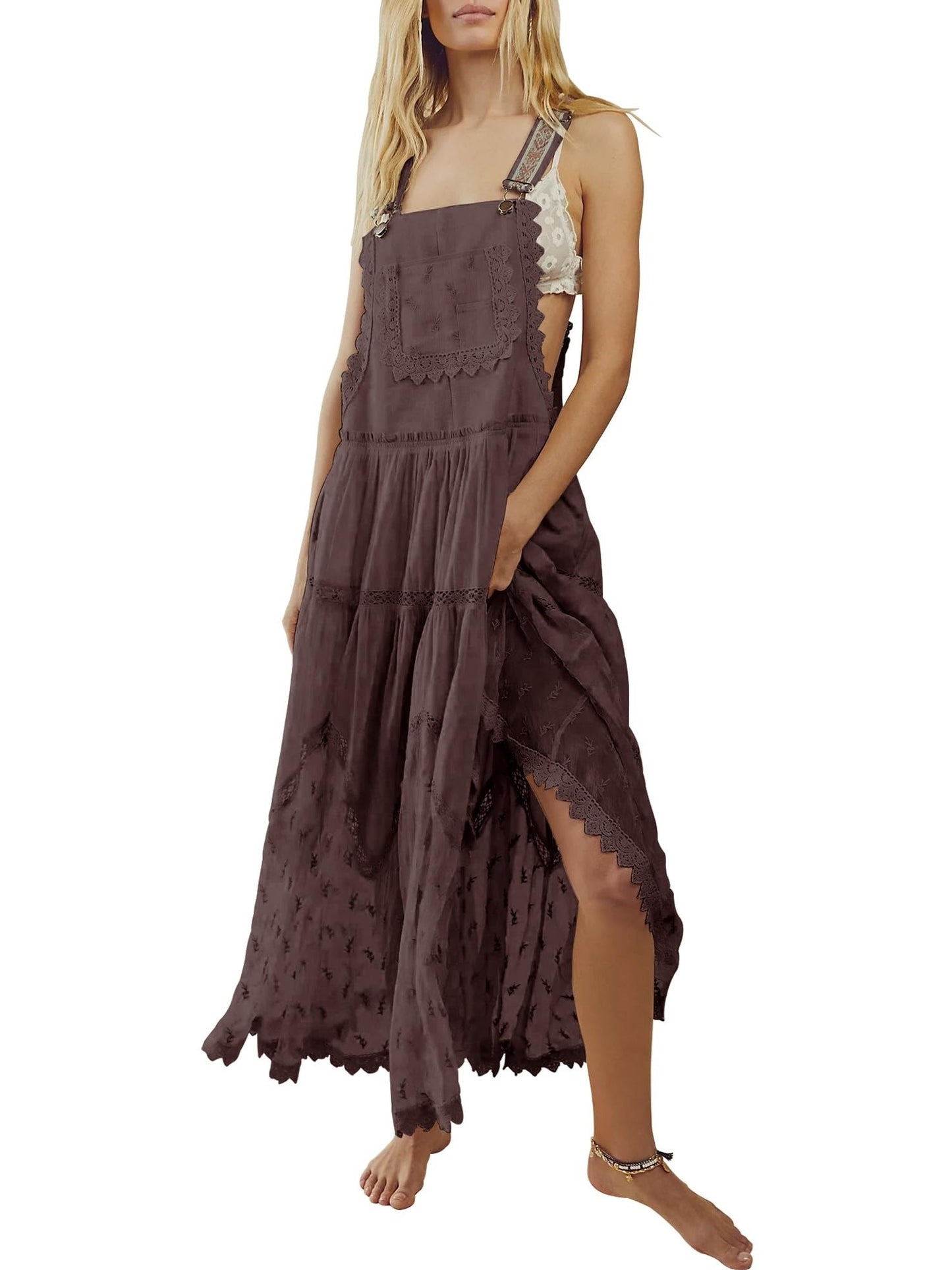 Women's Boho Lace Overall Maxi Dress