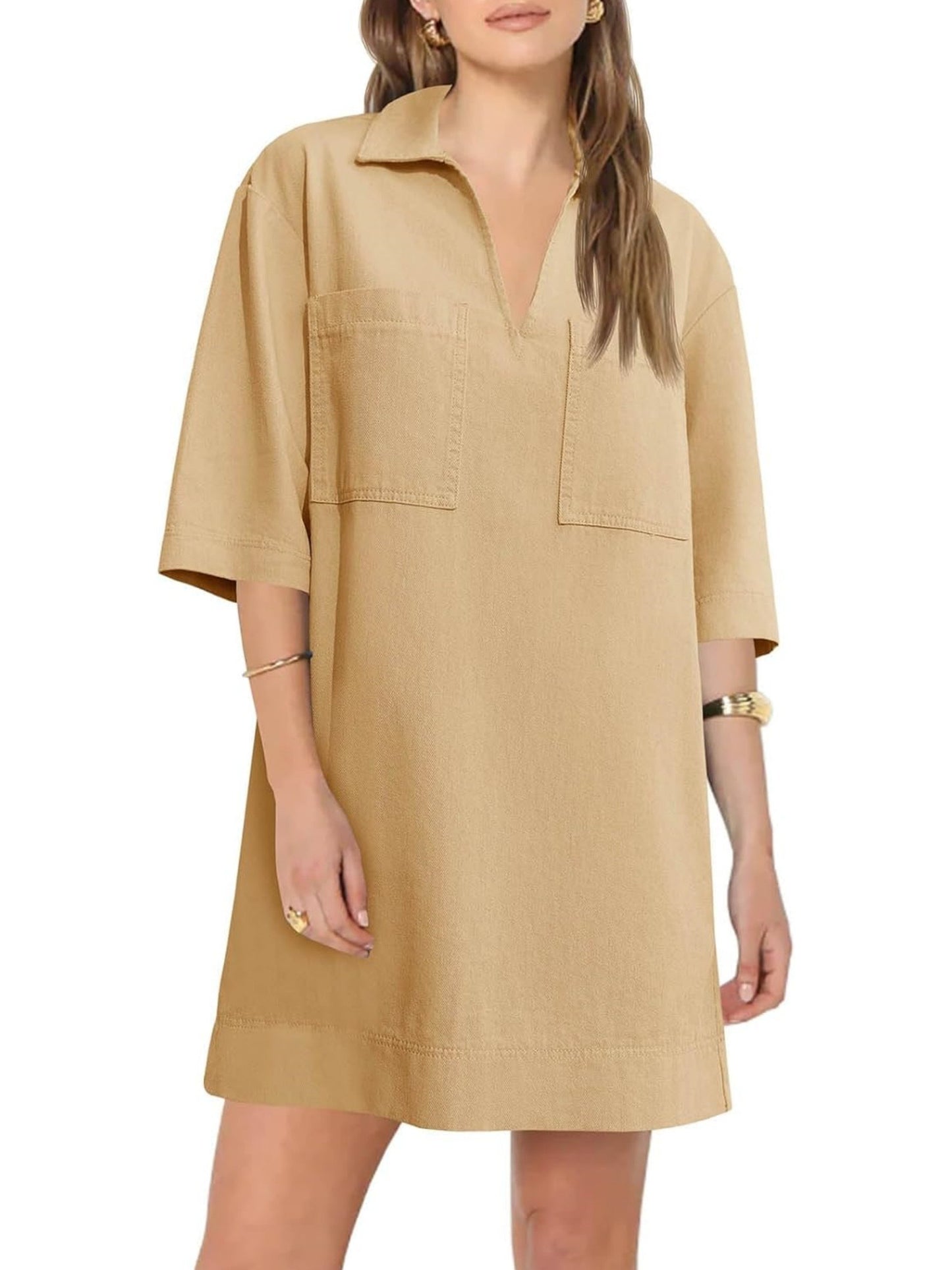 Women's Casual Denim Dress with Front Pockets