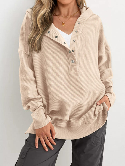 Women's Fashion Long Sleeve Button Up V Neck Hoodie