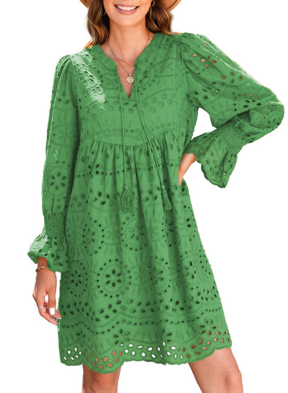 Women's Boho Hollow Out Long Sleeve Dress