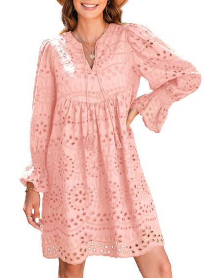 Women's Boho Hollow Out Long Sleeve Dress