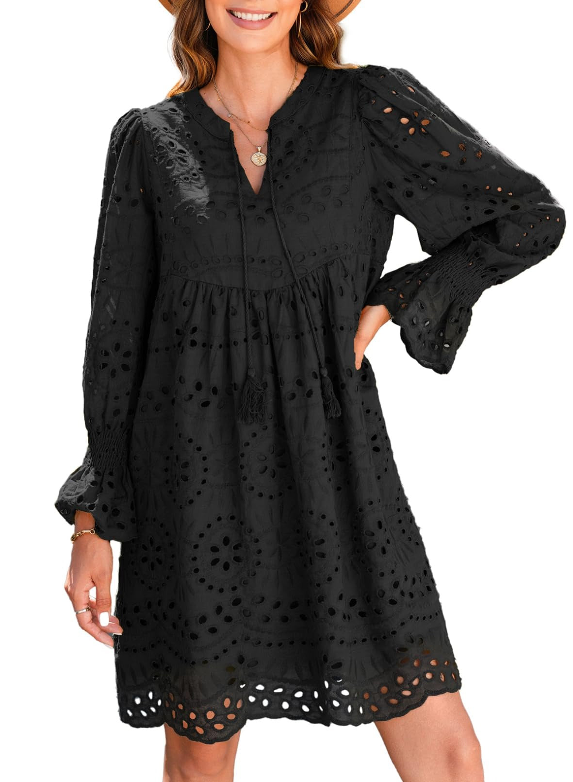 Women's Boho Hollow Out Long Sleeve Dress