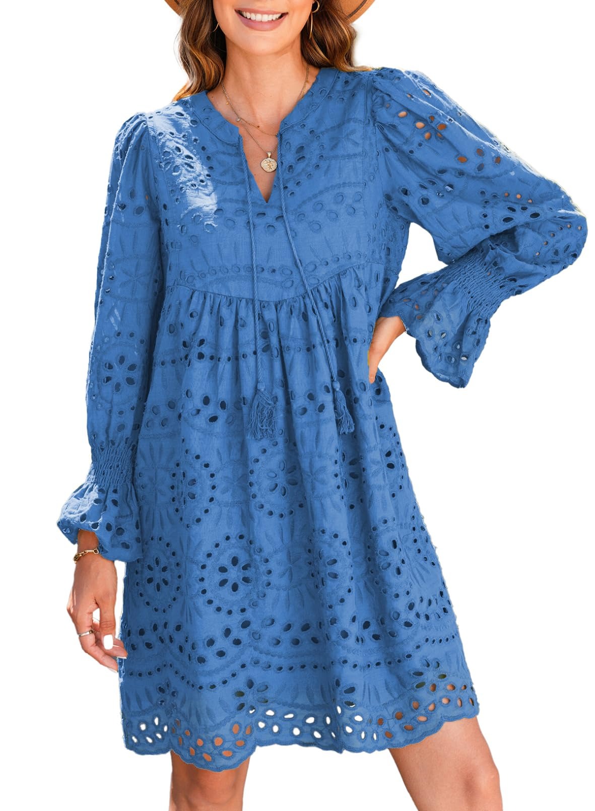 Women's Boho Hollow Out Long Sleeve Dress