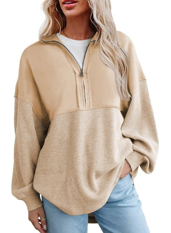 Oversized Waffle Half Zip Top