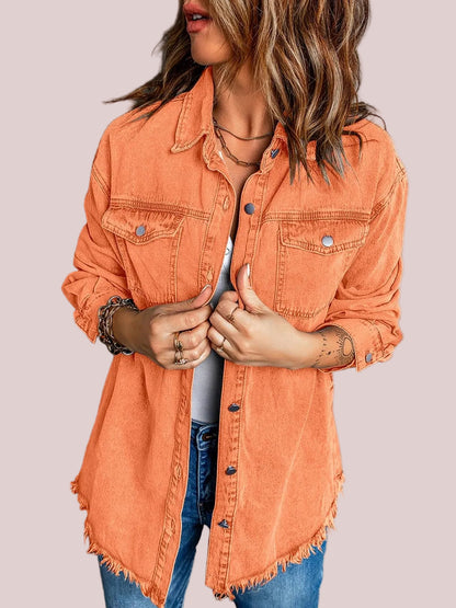 Women's Frayed Hem Denim Shirt Jacket