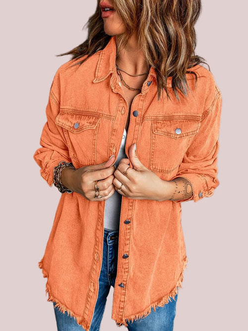Women's Frayed Hem Denim Shirt Jacket