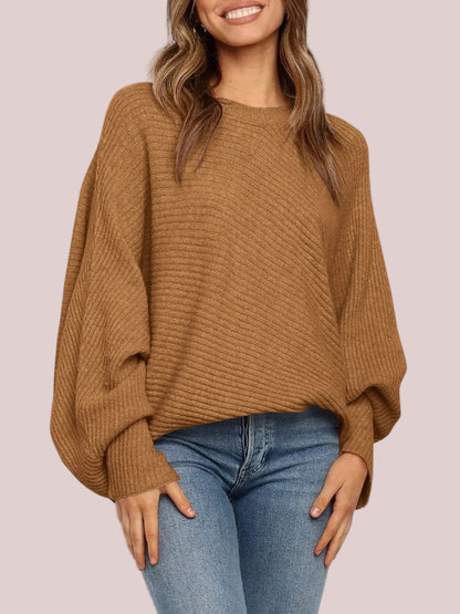 Women's Oversized Batwing Sleeve Ribbed Knit Sweater