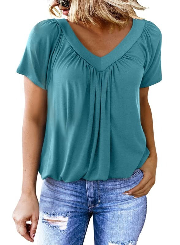Women's Soft V-Neck Basic Short Sleeve Top