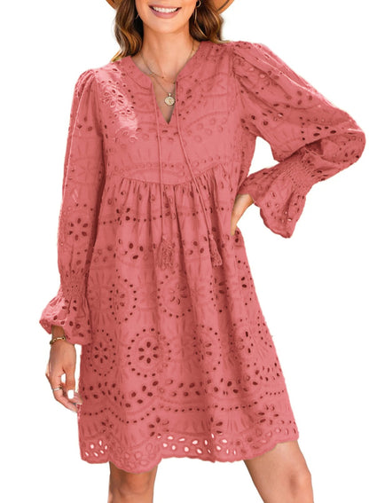 Women's Boho Hollow Out Long Sleeve Dress