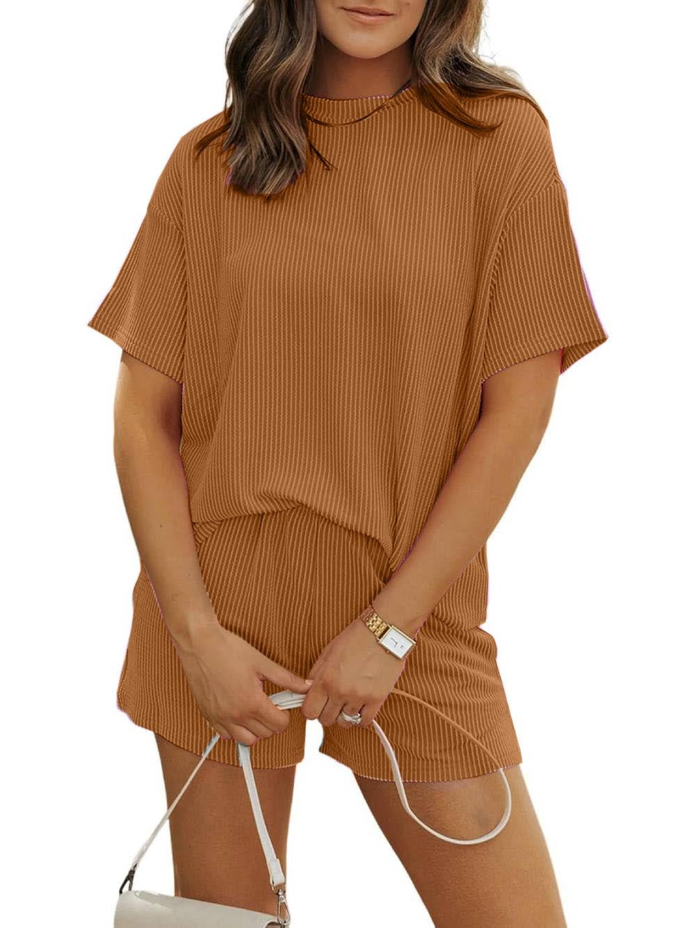 Women's Ribbed Two Piece Shorts Lounge Set