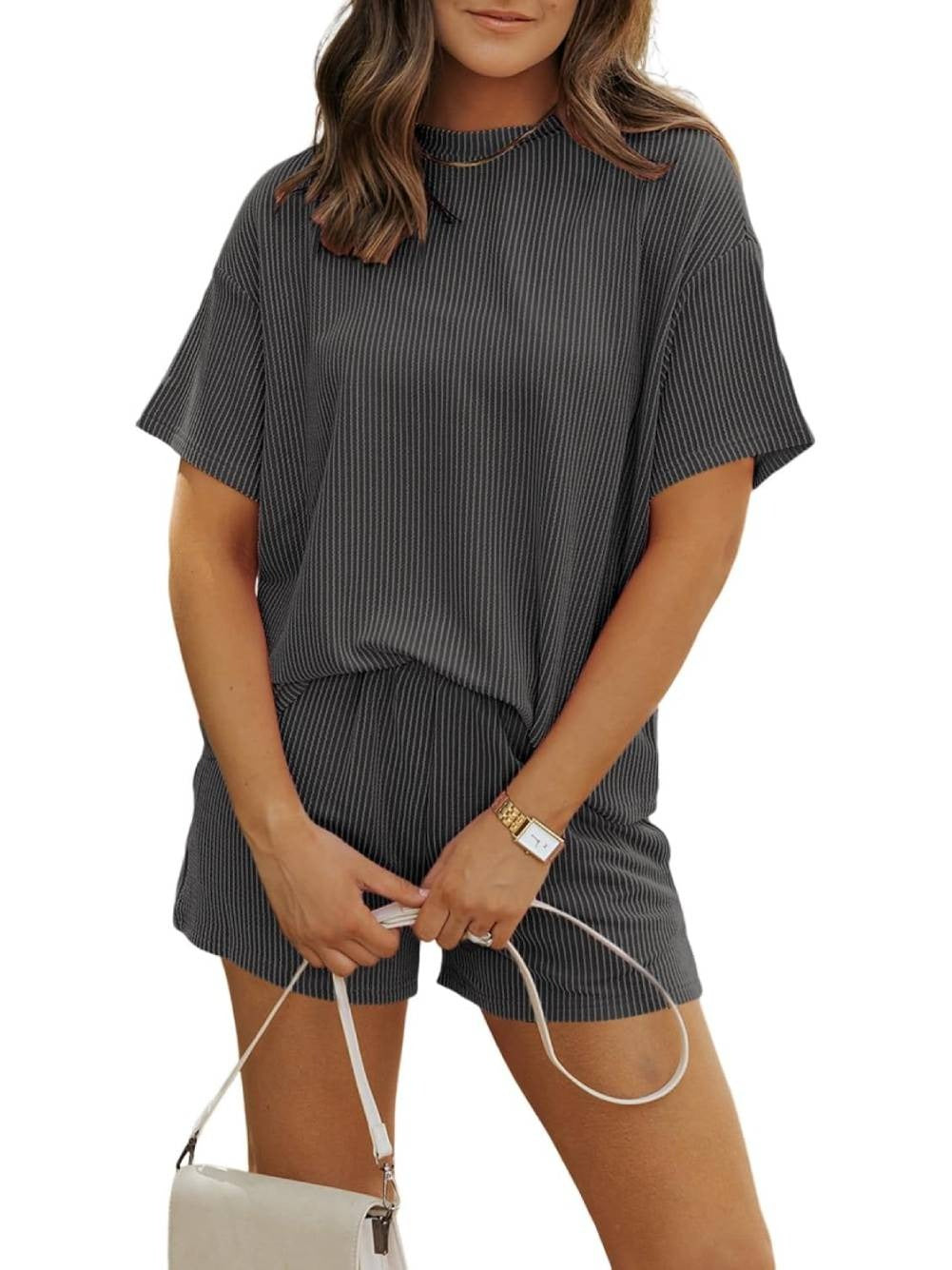 Women's Ribbed Two Piece Shorts Lounge Set