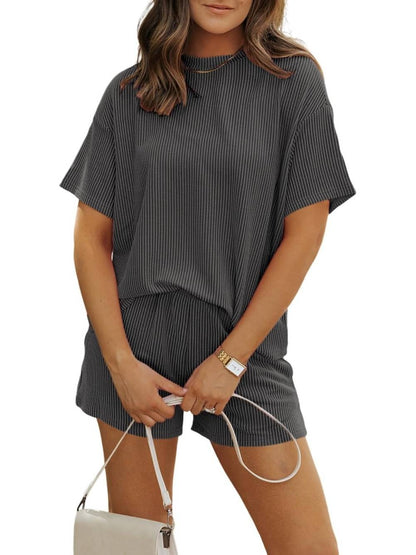 Women's Ribbed Two Piece Shorts Lounge Set