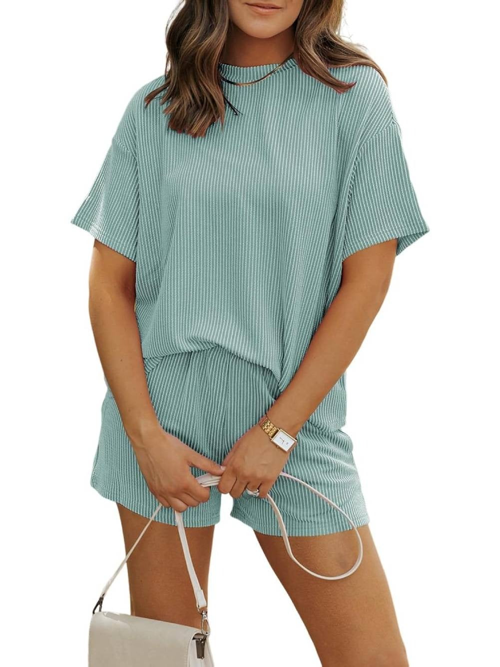 Women's Ribbed Two Piece Shorts Lounge Set