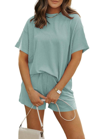 Women's Ribbed Two Piece Shorts Lounge Set