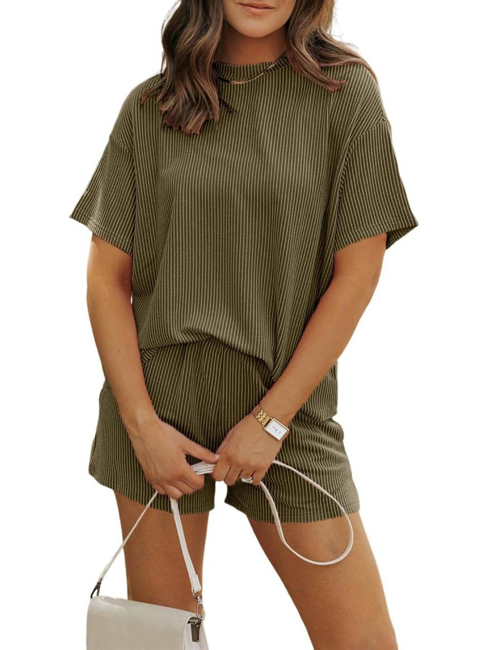 Women's Ribbed Two Piece Shorts Lounge Set