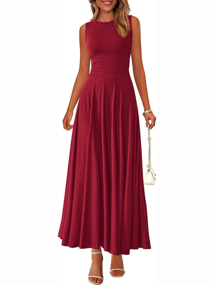 Women's Sleeveless Ruched High Waist Maxi Dress
