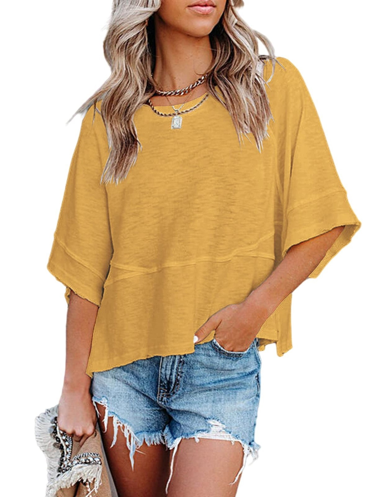 Women's Slouchy Crew Neck Short Sleeve T-Shirt