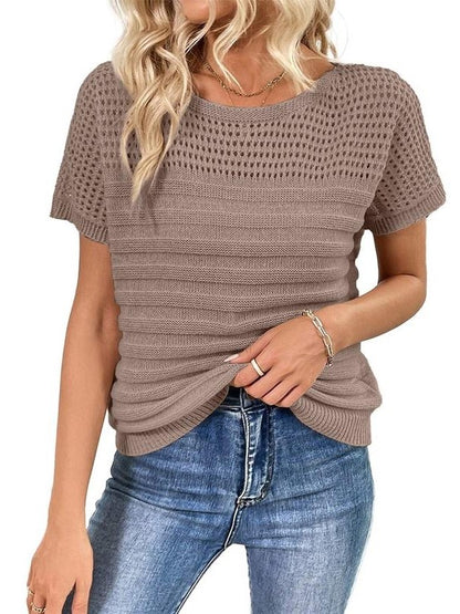 Women's Crew Neck Hollow Out Knit Tops
