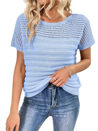 Women's Crew Neck Hollow Out Knit Tops