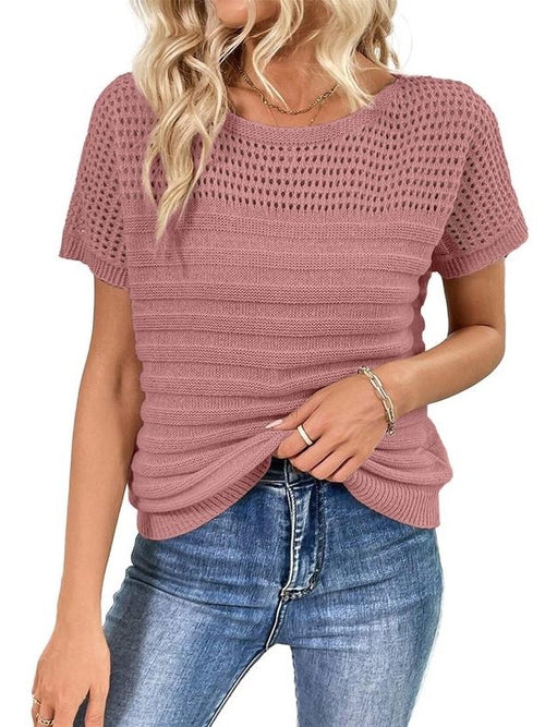 Women's Crew Neck Hollow Out Knit Tops
