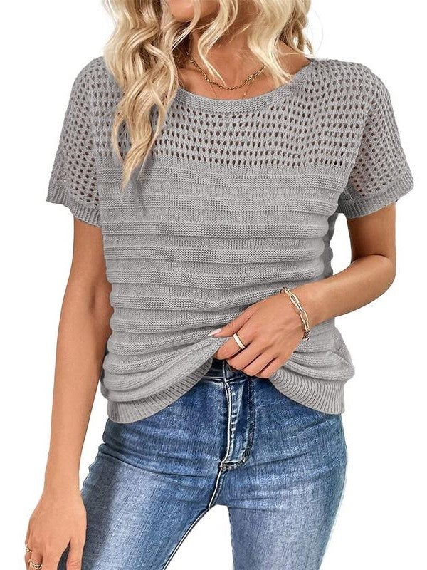 Women's Crew Neck Hollow Out Knit Tops