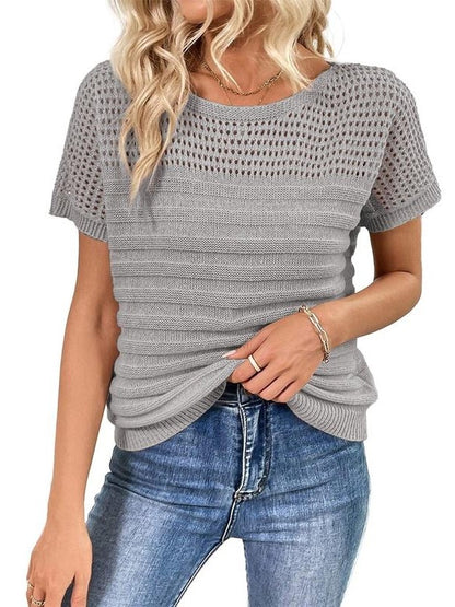 Women's Crew Neck Hollow Out Knit Tops