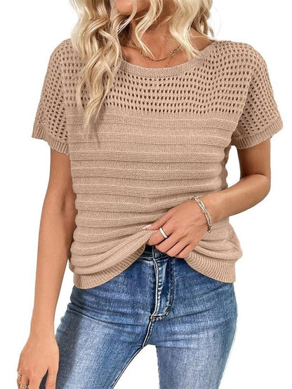 Women's Crew Neck Hollow Out Knit Tops