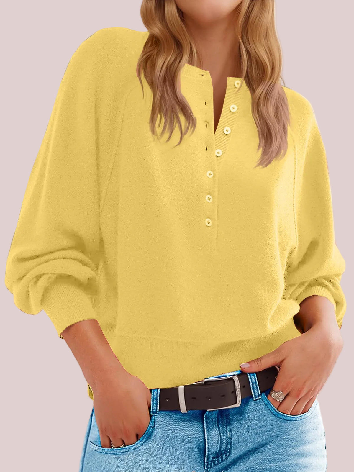 Women's Casual Half Button Cropped Sweater