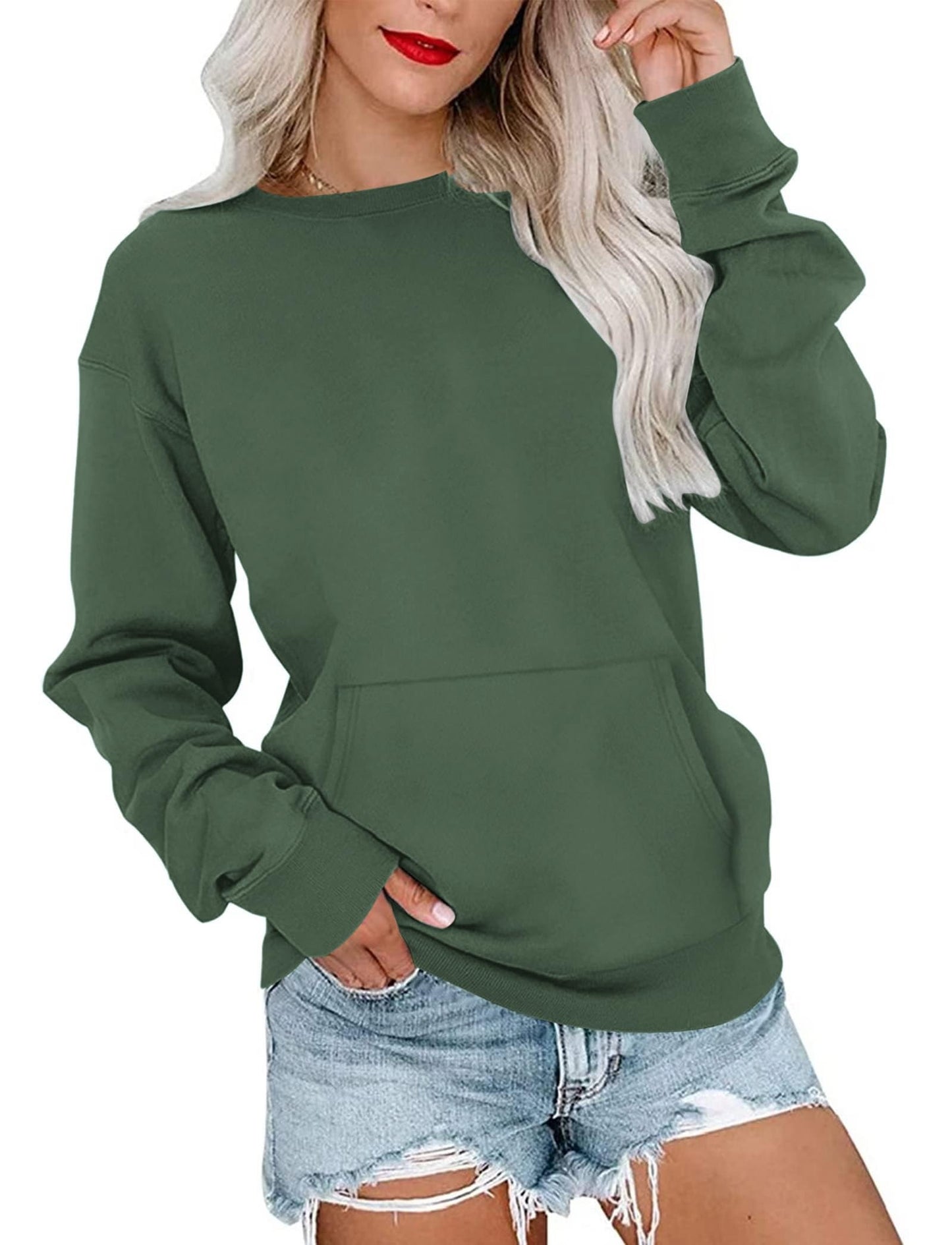 Women's Drop Shoulder Kangaroo Pocket Casual Sweatshirt