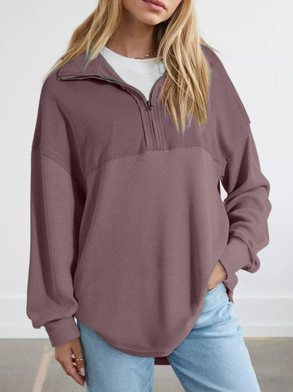 Oversized Waffle Half Zip Top