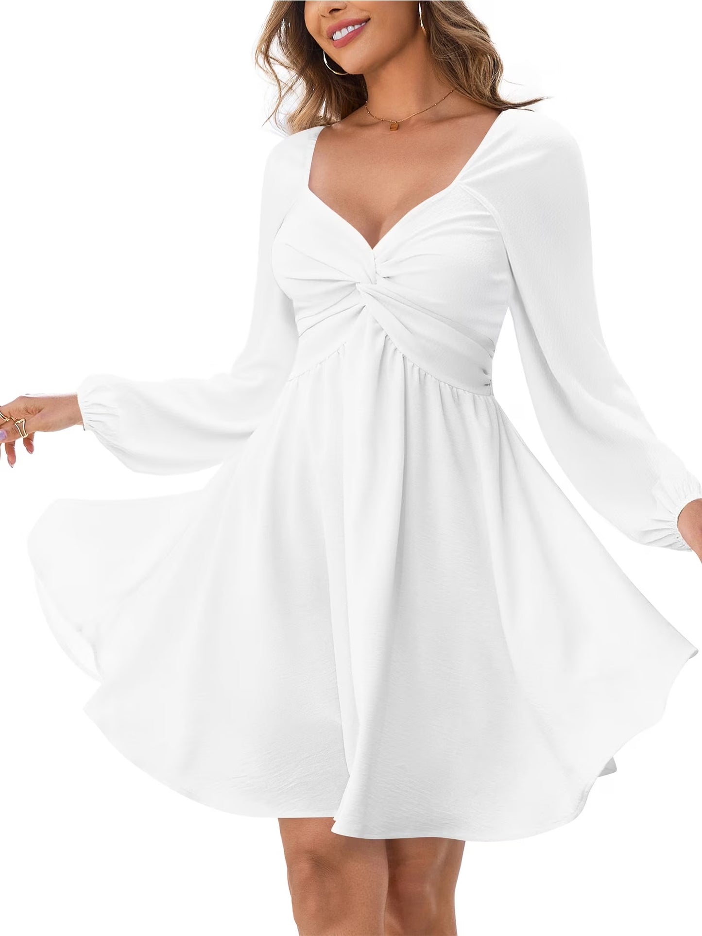 Women's Fall Sweetheart Neck Twist Front Long Sleeve Dress