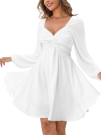 Women's Fall Sweetheart Neck Twist Front Long Sleeve Dress