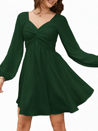 Women's Fall Sweetheart Neck Twist Front Long Sleeve Dress