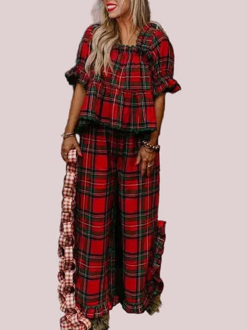 Christmas Plaid Ruffle Pajama Set