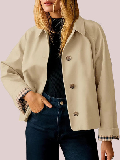 Women's Cropped Trench Jacket With Plaid Cuff Lining