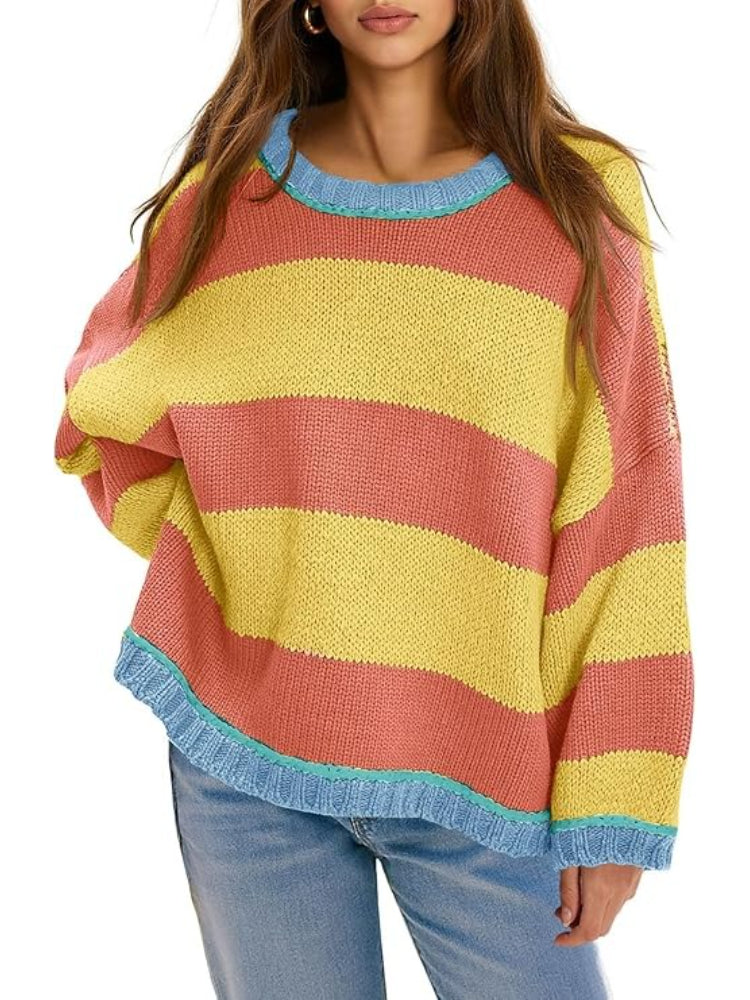 Women's Striped Oversized Crewneck Sweater