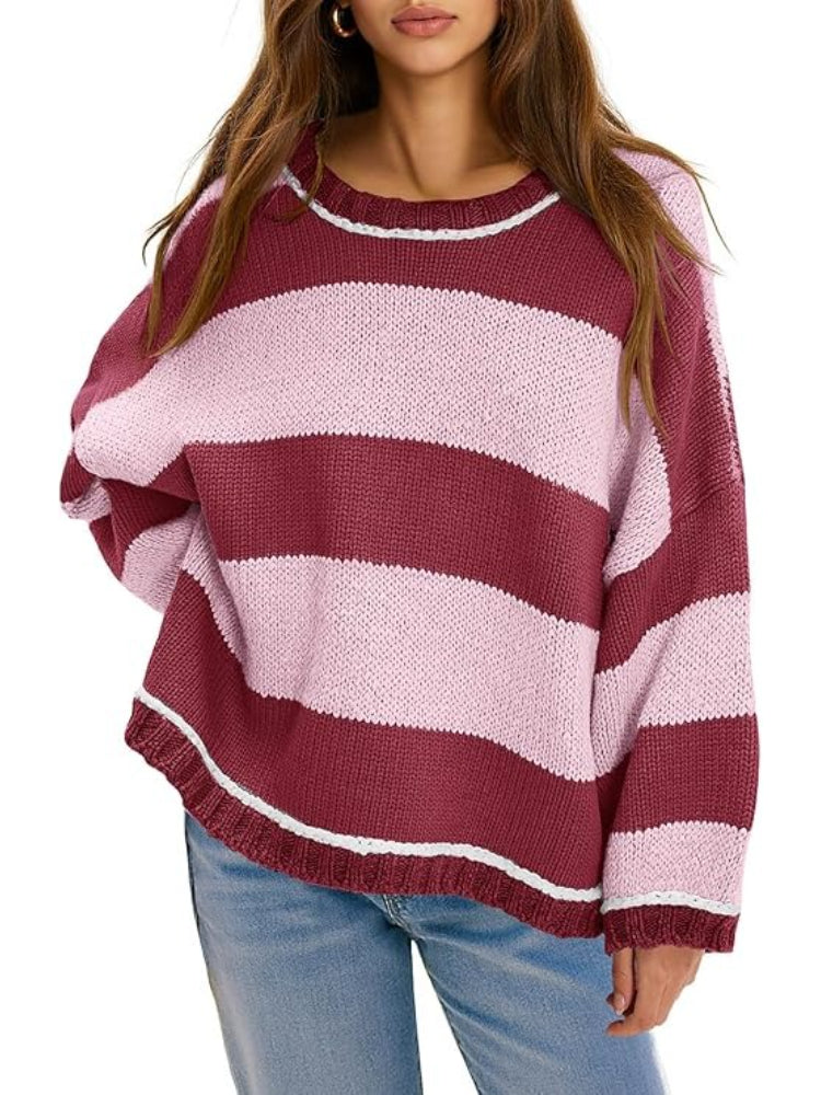 Women's Striped Oversized Crewneck Sweater