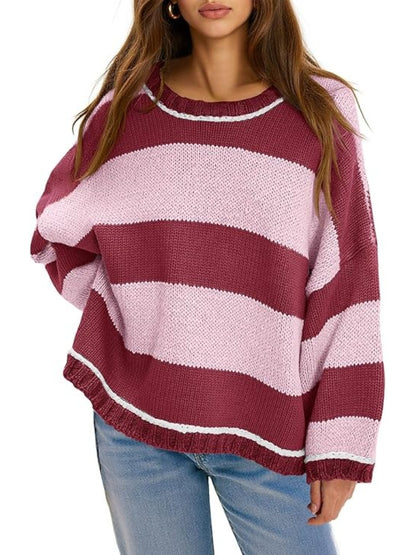 Women's Striped Oversized Crewneck Sweater