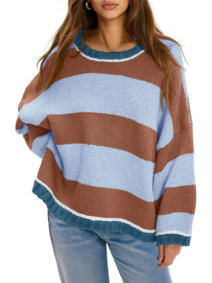 Women's Striped Oversized Crewneck Sweater