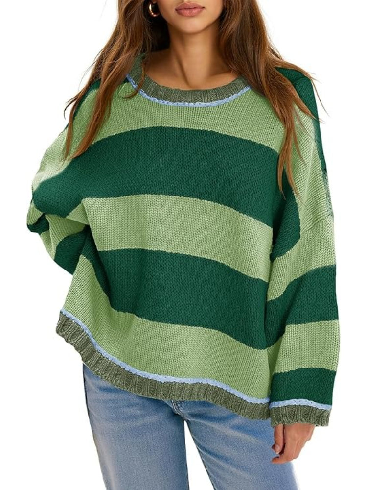 Women's Striped Oversized Crewneck Sweater