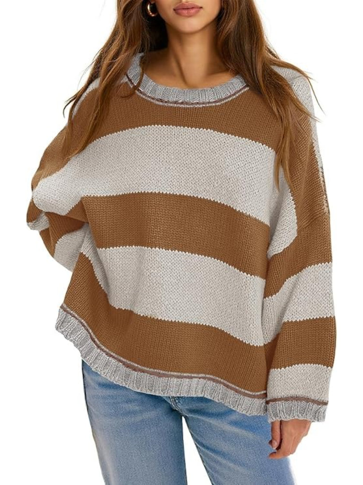 Women's Striped Oversized Crewneck Sweater