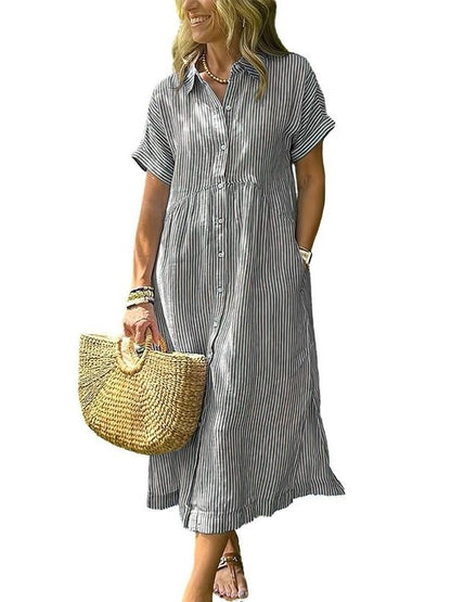 Women's Collar Short Sleeve Loose Pocket Sundress