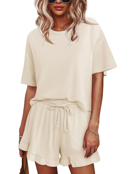 Women's Pajamas Set Cropped Tops Ruffle Shorts